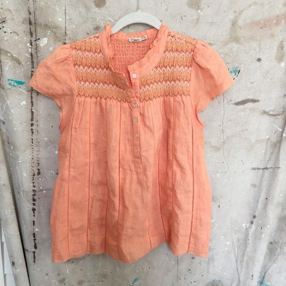 Faherty Honokaia Smocked 100% Linen Blouse - Picture 2 of 5